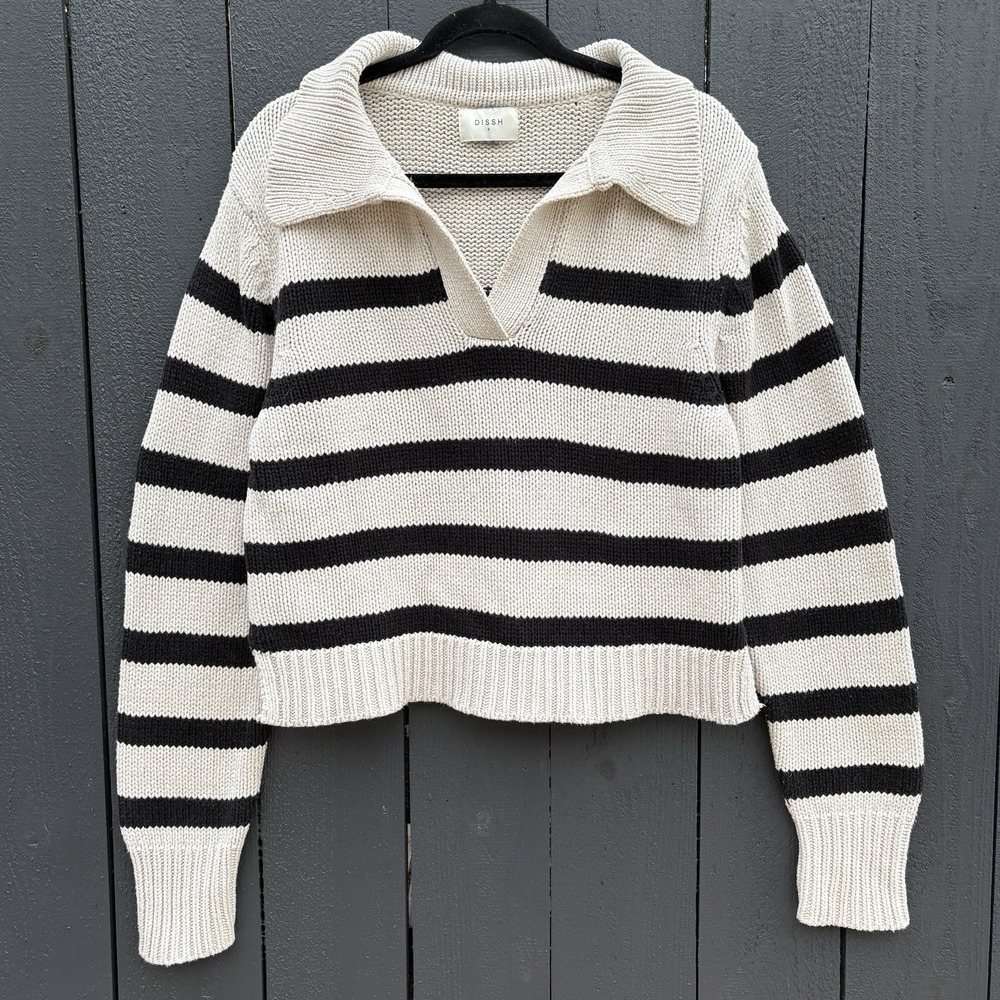 DISSH Colbie Knit Jumper Sweater S Oversize Crop Wool Blnd Coastal Stripe Chunky